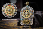 Black‑Gold Thangka Gau Necklace | 925 Silver & Dharma Wheel