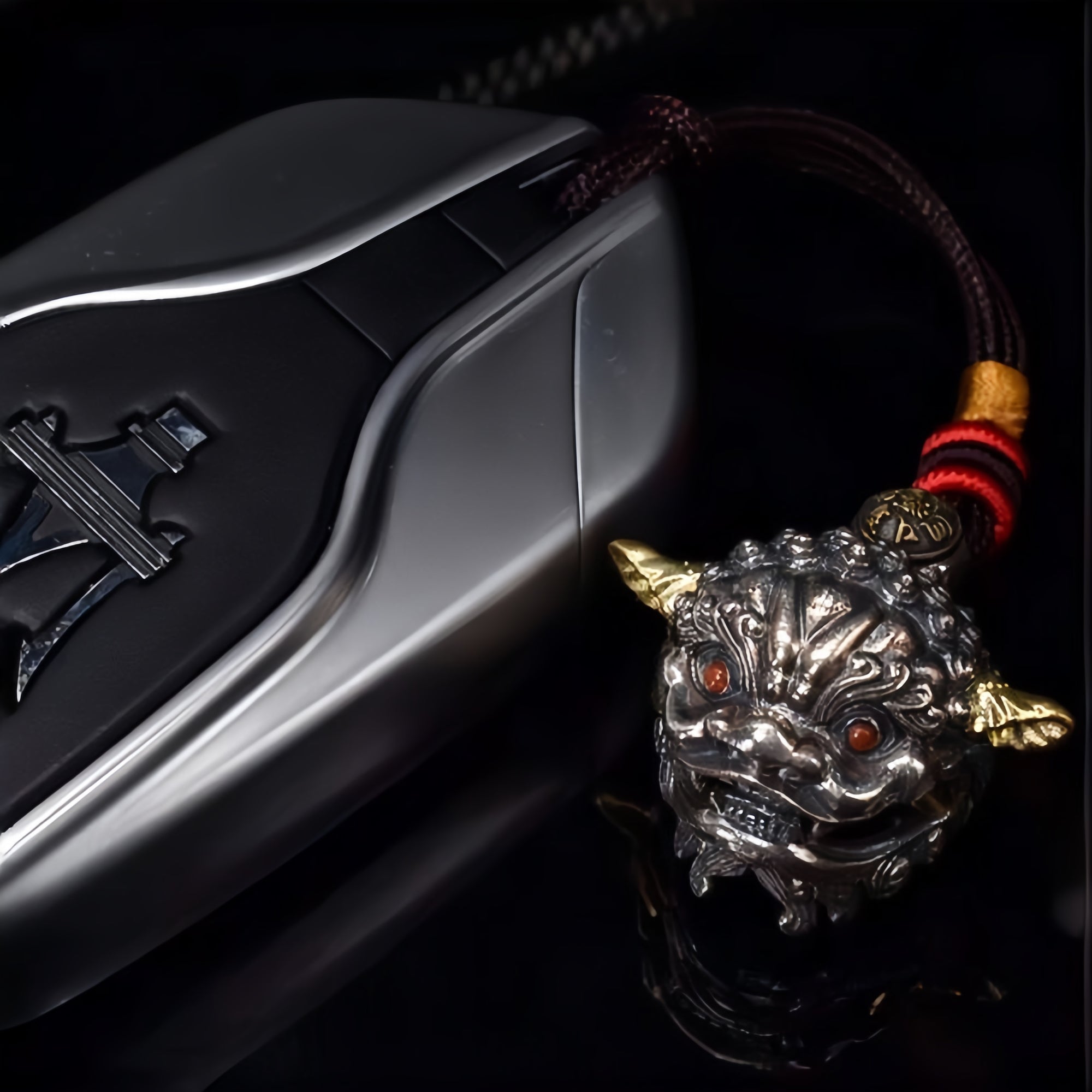 Tibetan Snow-Lion Guardian Pendant – Silver Bell & Feng-Shui Luck