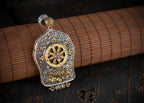 Hand‑Painted Thangka Amulet Necklace | 925 Silver & Rotating Dharma Wheel