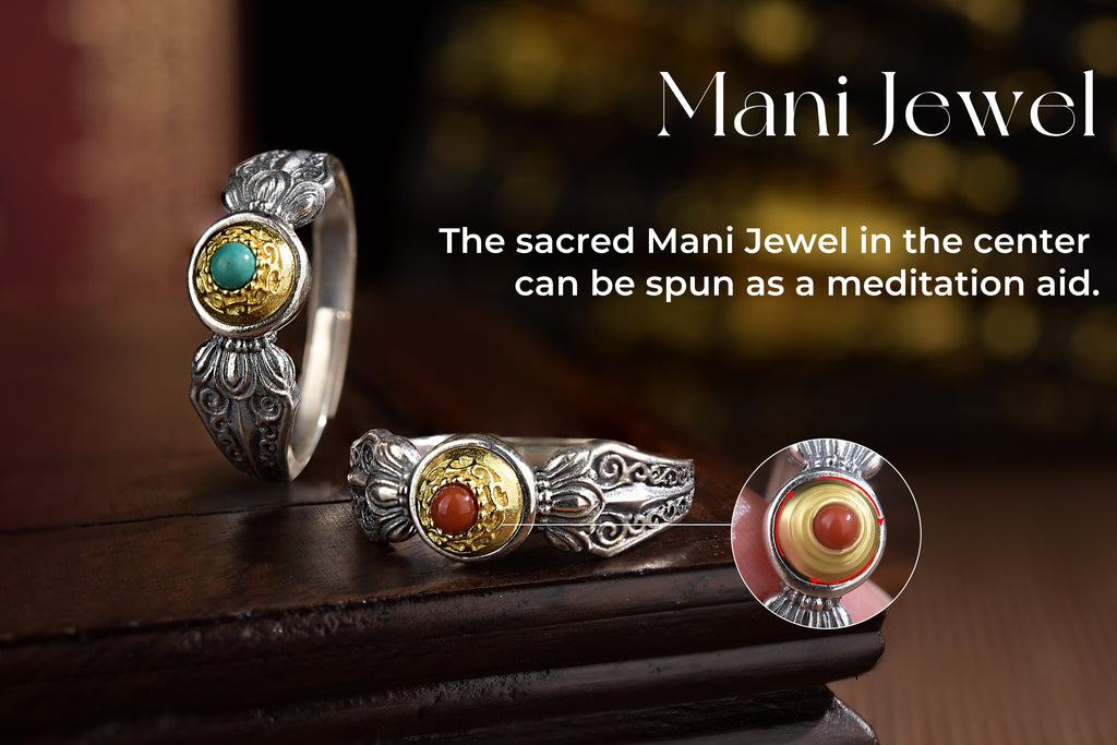 Vajra Mani Spinner Ring | 925 Silver, Agate / Turquoise