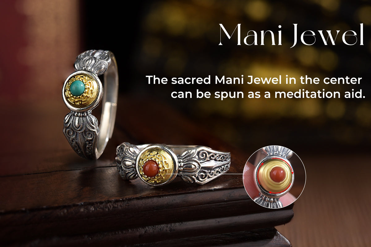 Vajra Mani Spinner Ring | 925 Silver, Agate / Turquoise