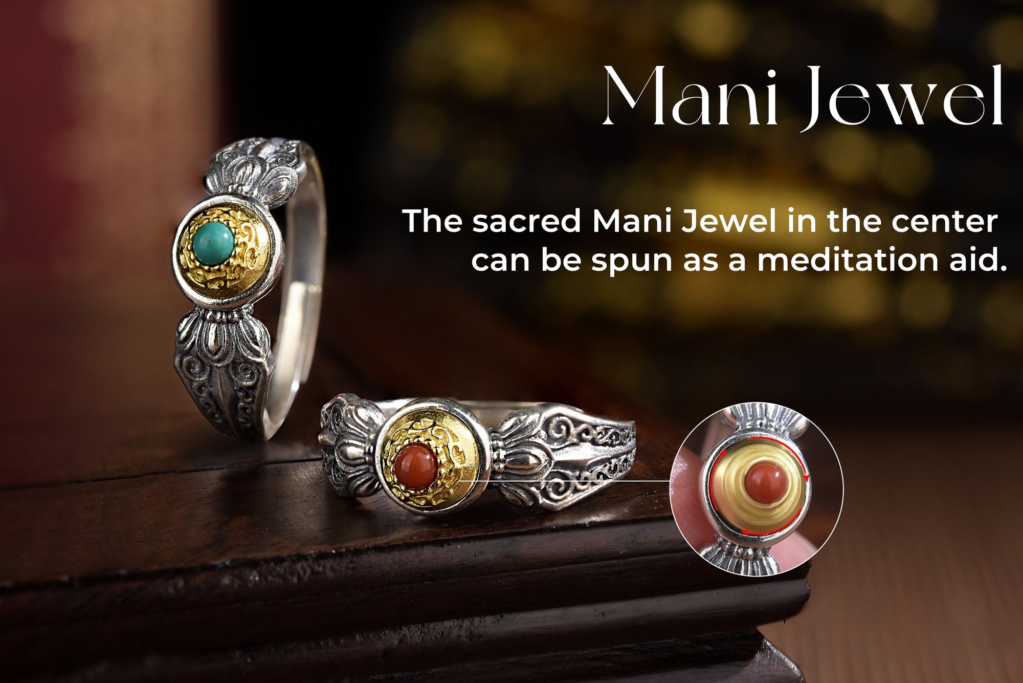 Vajra Mani Spinner Ring | 925 Silver, Agate / Turquoise