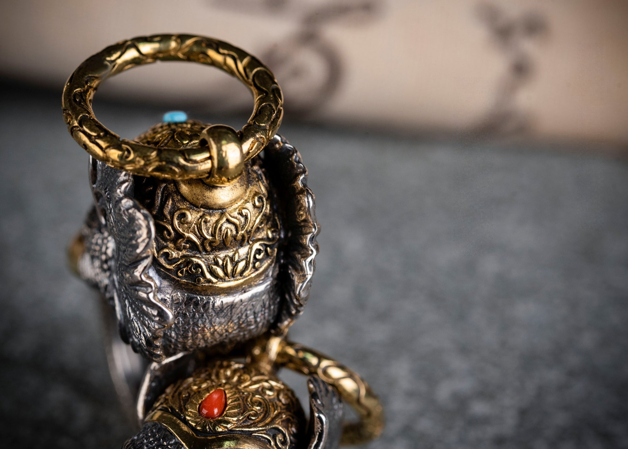 Tibetan Elephant-God Keychain – Silver, Turquoise & Agate