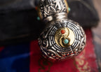 Tibetan Gourd Pendant | Sterling Silver, Brass & Agate Luck Charm