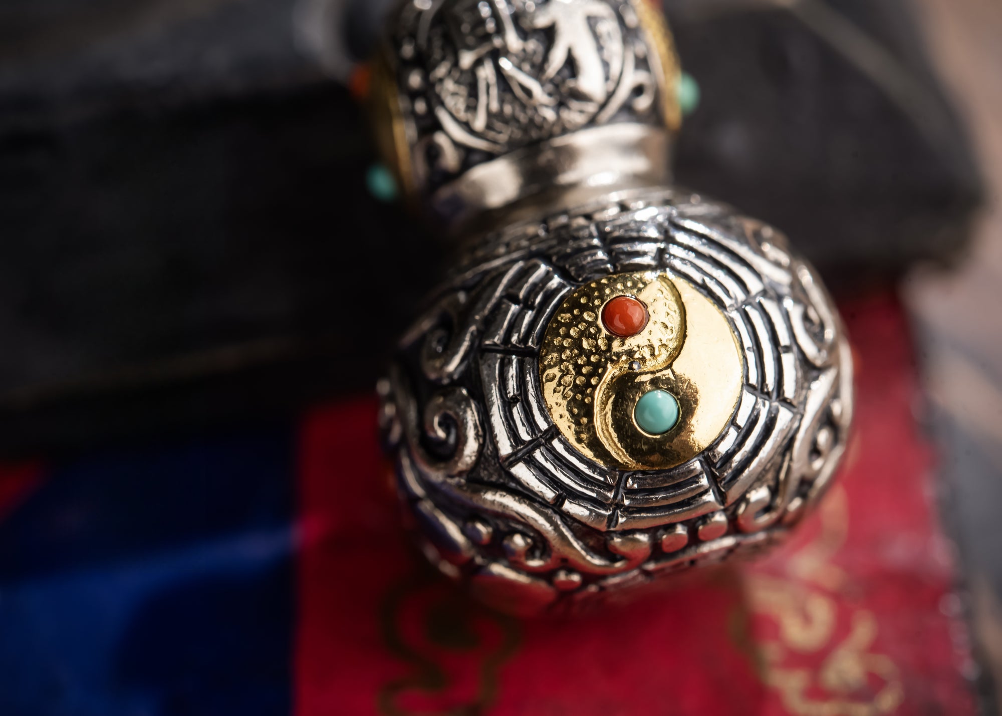 Tibetan Gourd Pendant | Sterling Silver, Brass & Agate Luck Charm
