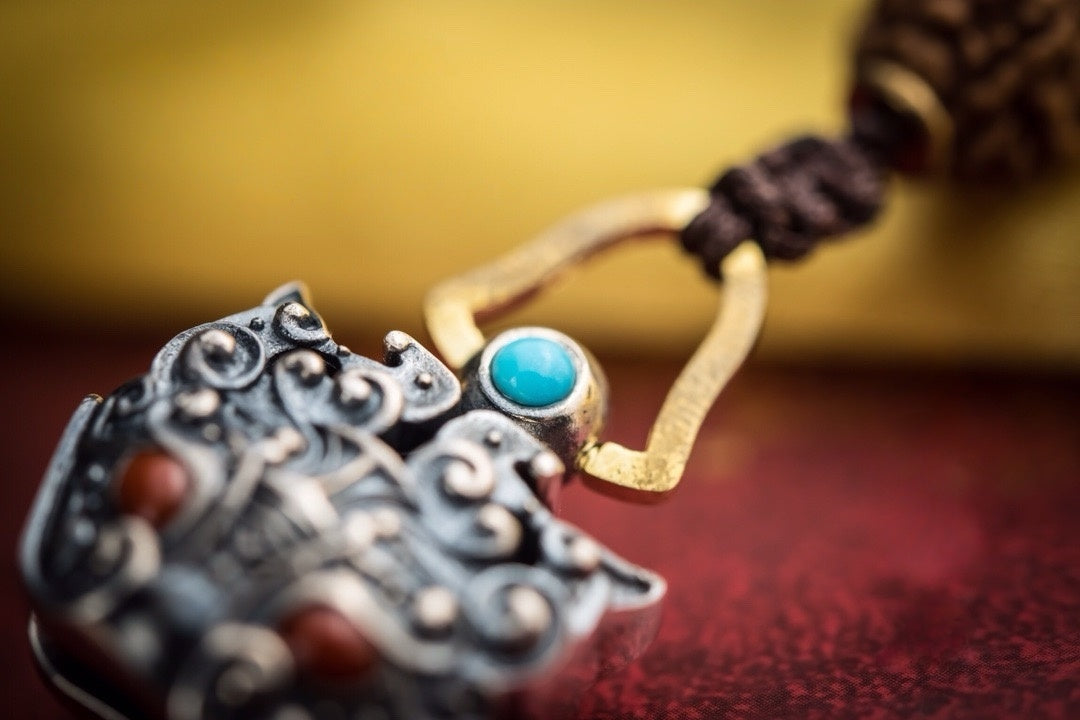 Pixiu Wealth Bell Pendant | Sterling Silver & Turquoise Amulet