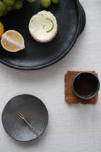 Tibetan Black Pottery  Double‑Ear Tray – Handmade Rustic Plate