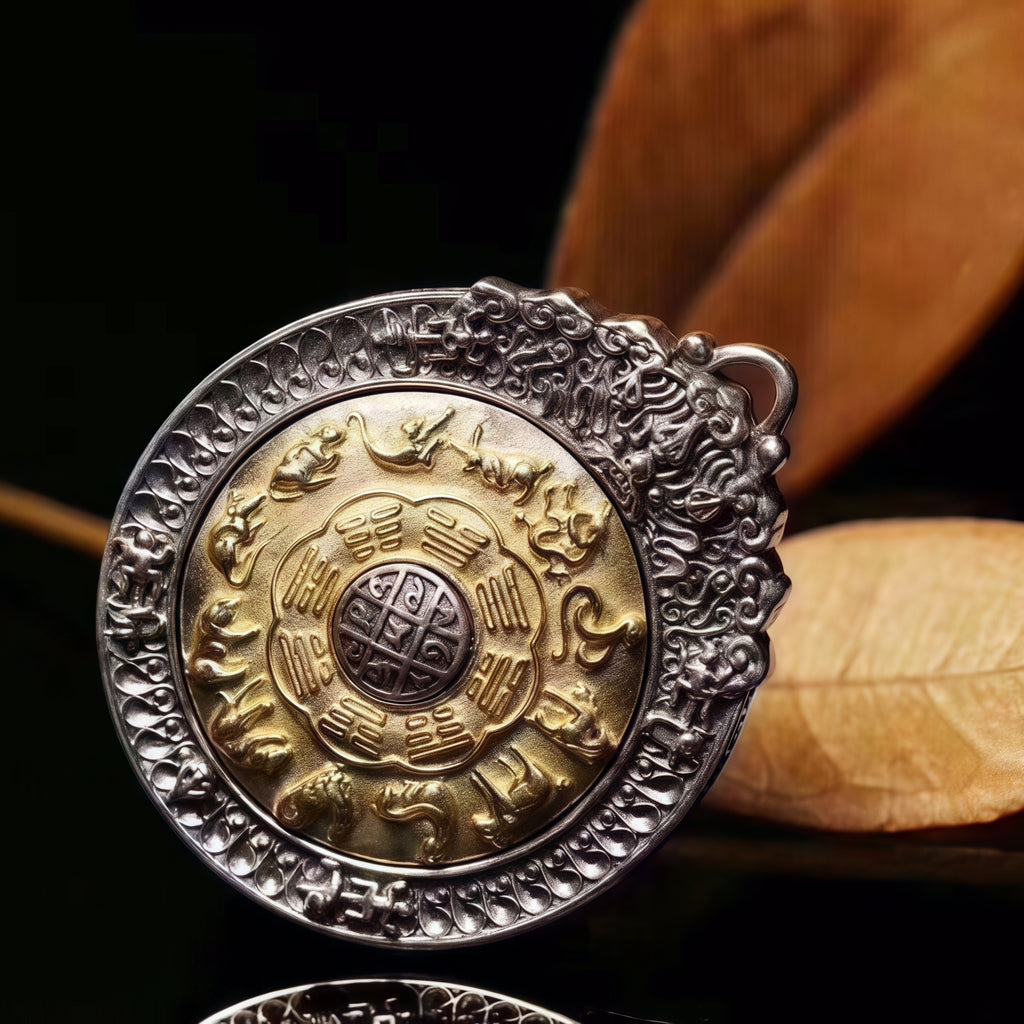 Nine-Palace Bagua Spinner Pendant | Sterling-Silver & Brass