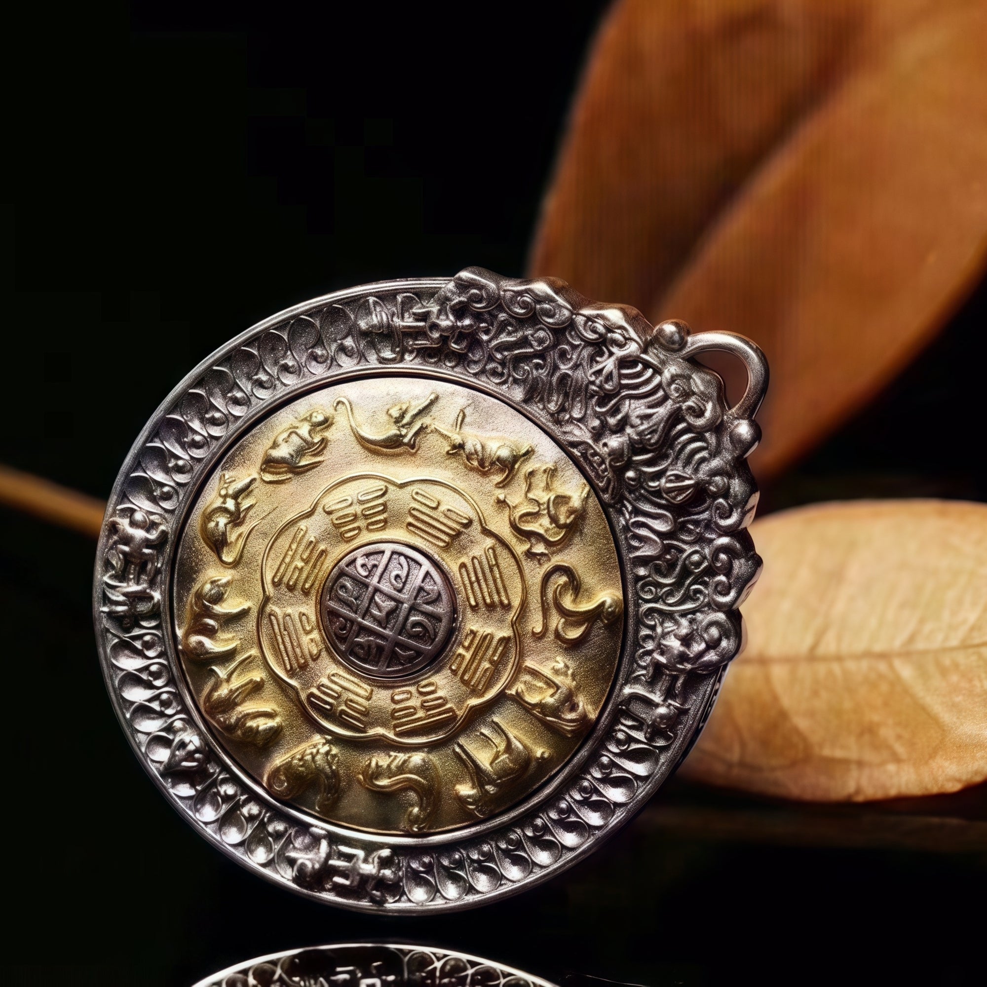 Nine-Palace Bagua Spinner Pendant | Sterling-Silver & Brass
