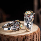 Rotating Dzi Ganesha Wealth Ring | 925 Silver, Brass & Gems
