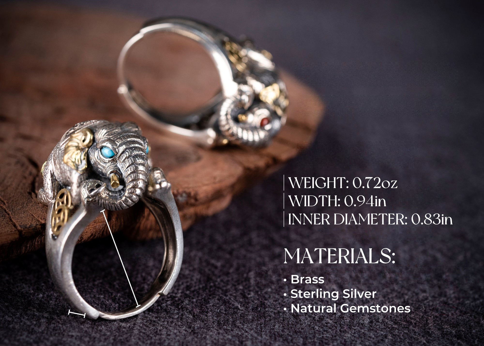 Auspicious Elephant Ring | 925 Silver, Brass & Turquoise