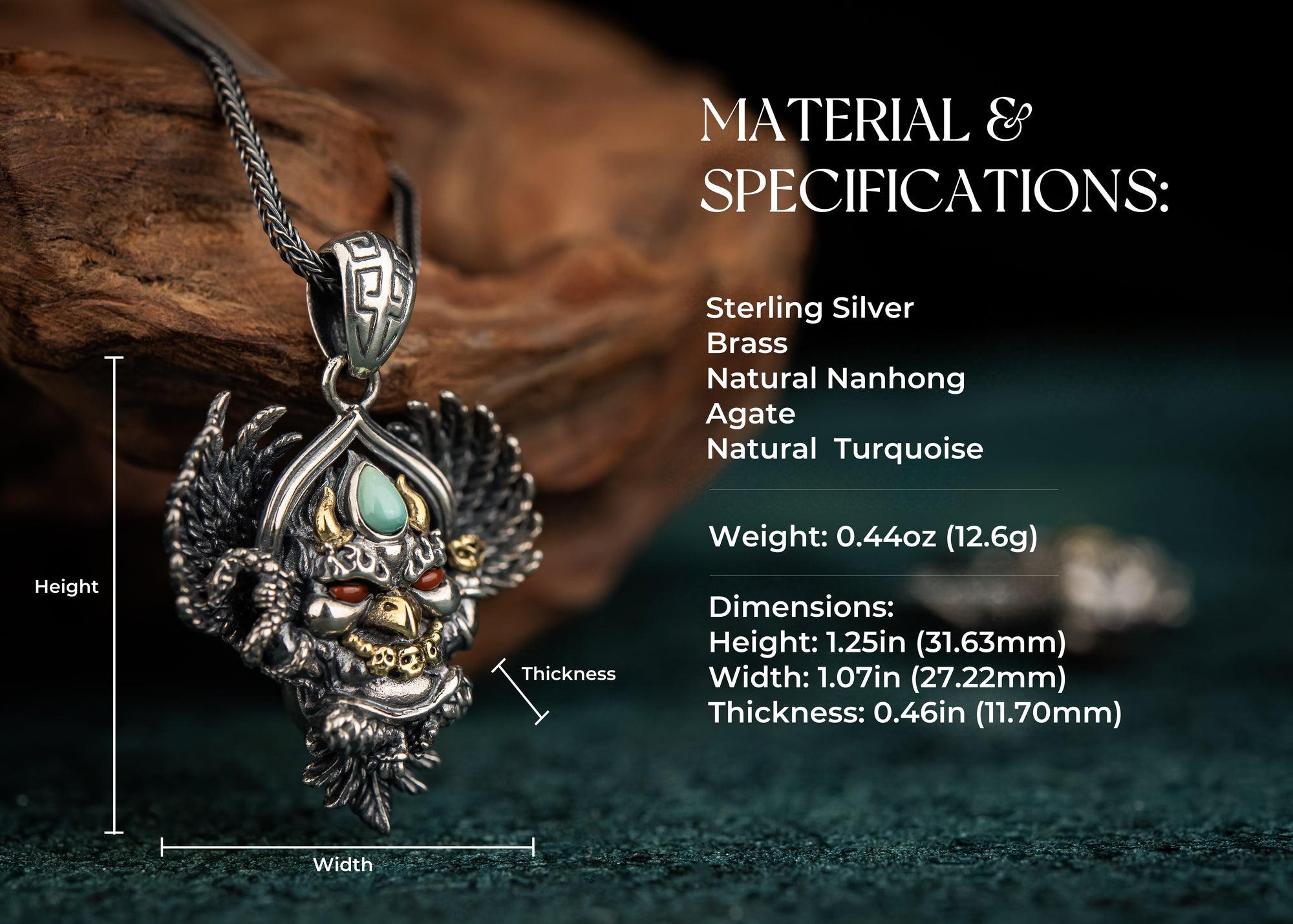 Garuda Guardian Pendant | Sterling Silver, Agate & Turquoise