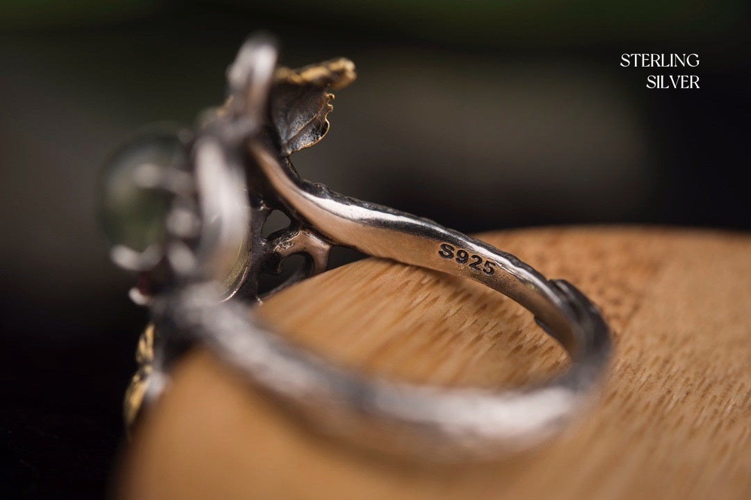 Hope Stone Prehnite Vine Ring | 925 Silver & Tourmaline