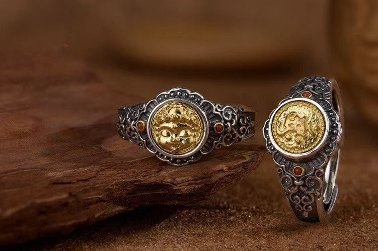 Eight Guardian Buddha Ring | 925 Silver, Brass & Agate