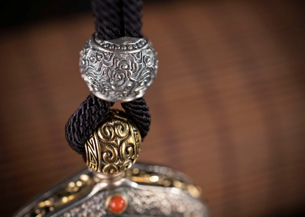 Hand‑Painted Thangka Amulet Necklace | 925 Silver & Rotating Dharma Wheel