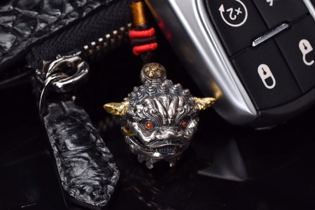 Tibetan Snow-Lion Guardian Pendant – Silver Bell & Feng-Shui Luck