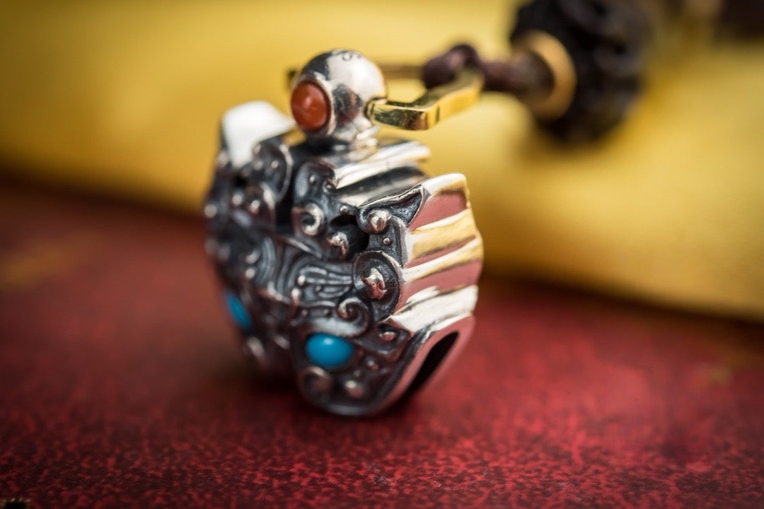Pixiu Wealth Bell Pendant | Sterling Silver & Turquoise Amulet