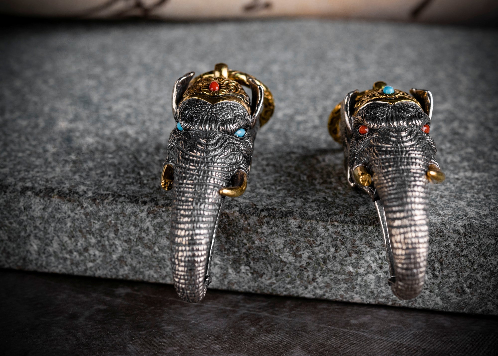 Tibetan Elephant-God Keychain – Silver, Turquoise & Agate