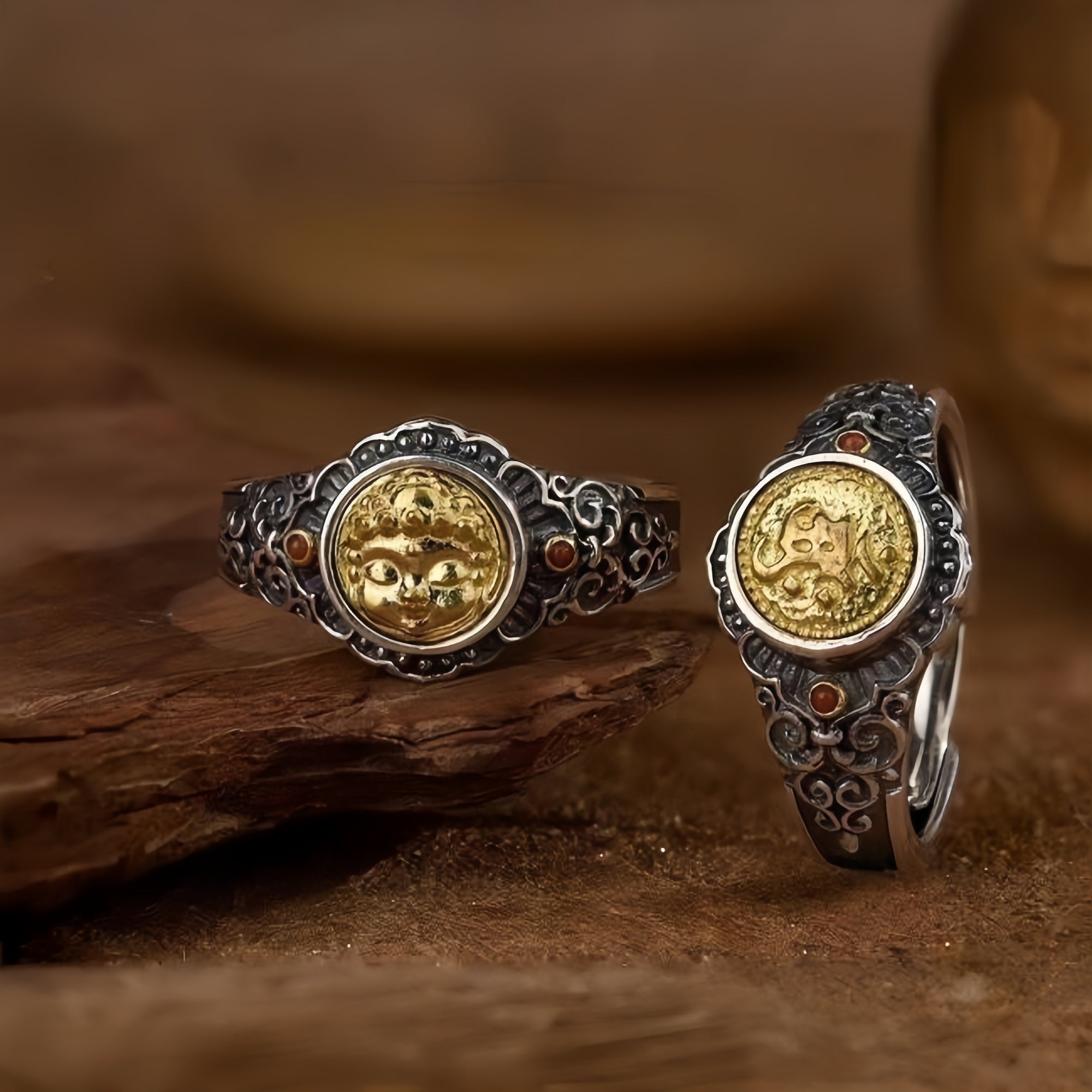 Eight Guardian Buddha Ring | 925 Silver, Brass & Agate