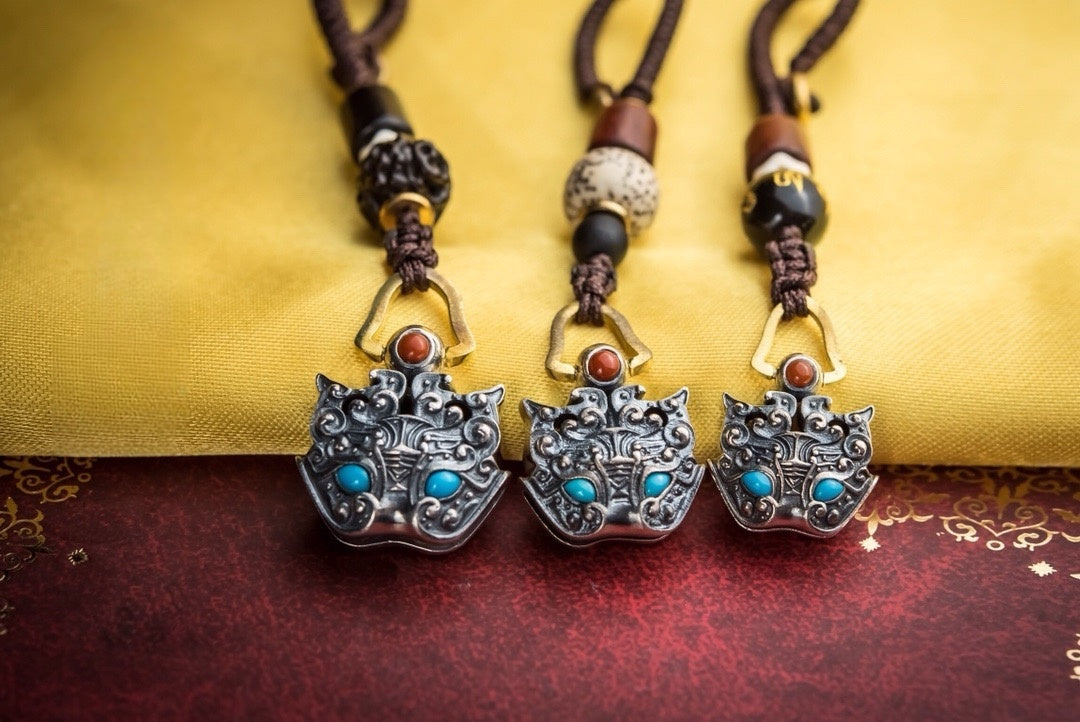 Pixiu Wealth Bell Pendant | Sterling Silver & Turquoise Amulet