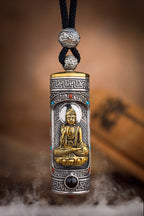 Tibetan Six-Syllable Prayer Wheel Pendant – Silver & Gemstone