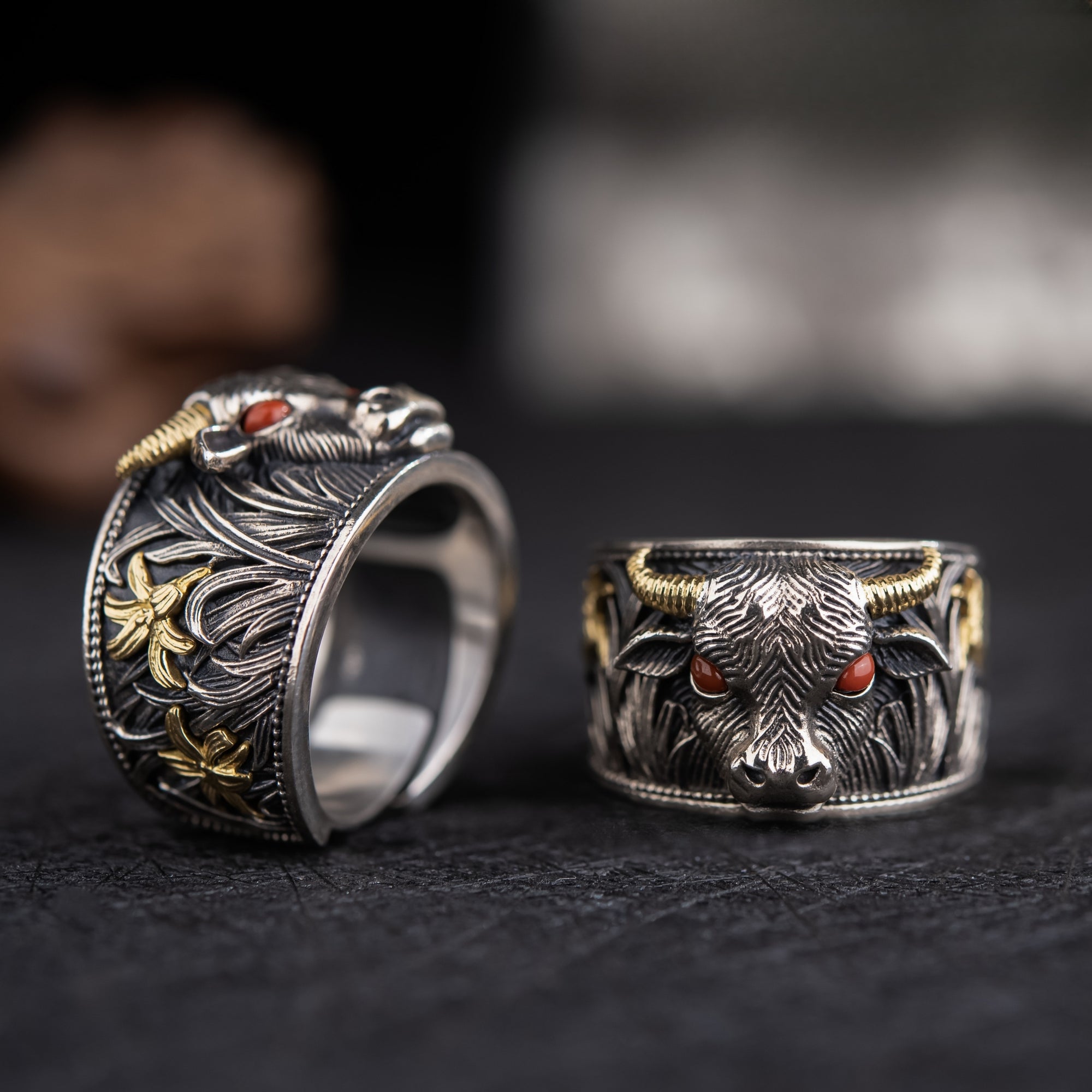 Strength of the Yak Ring | Silver, Brass & Agate Eyes