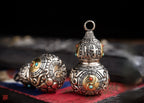 Tibetan Gourd Pendant | Sterling Silver, Brass & Agate Luck Charm