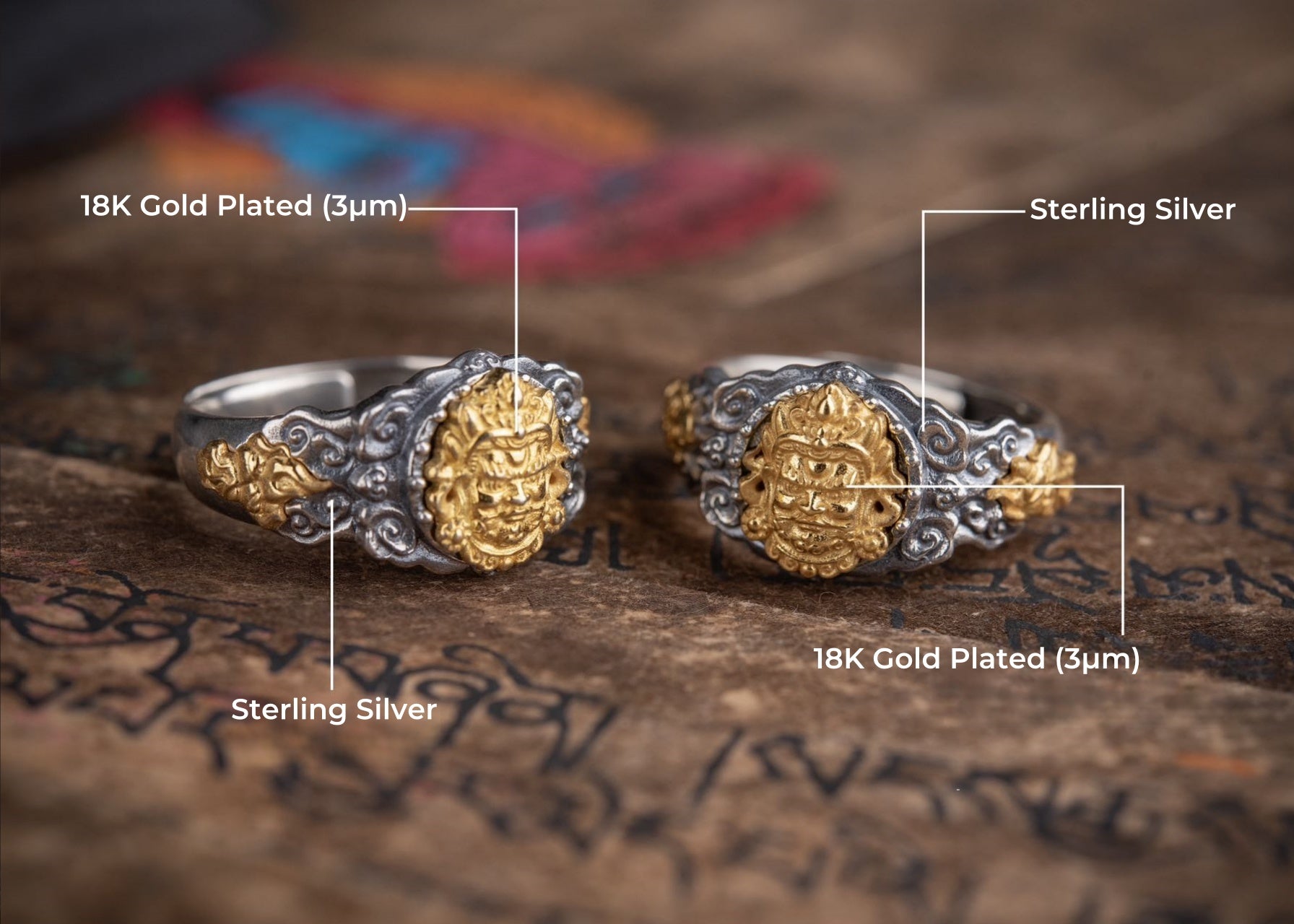Yellow Jambhala Wealth Ring | 925 Silver + Brass Tibetan Talisman