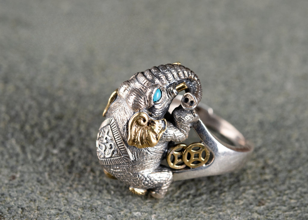 Auspicious Elephant Ring | 925 Silver, Brass & Turquoise