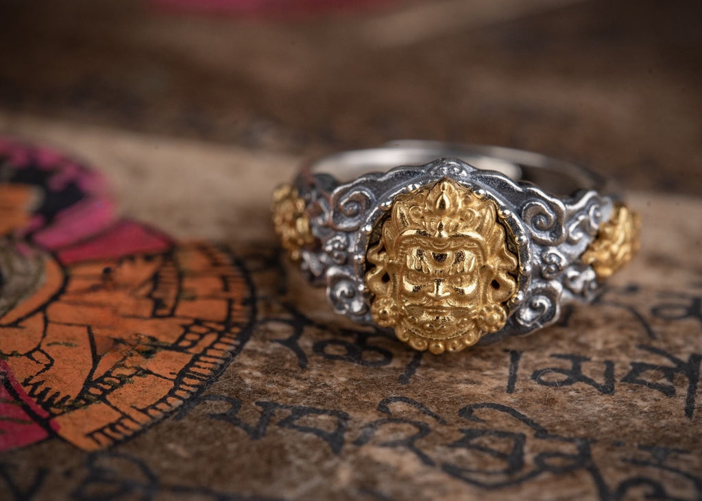 Yellow Jambhala Wealth Ring | 925 Silver + Brass Tibetan Talisman