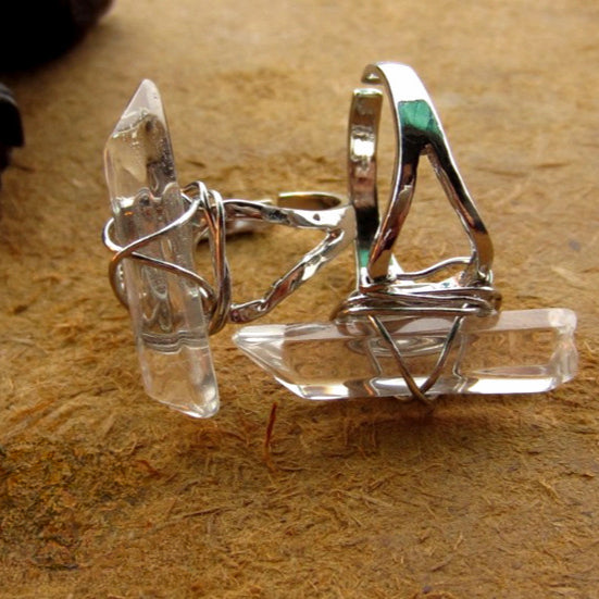 Himalayan Energy Raw Crystal Ring | Adjustable White Quartz Statement Ring | 21-Power Natural Stone Jewelry