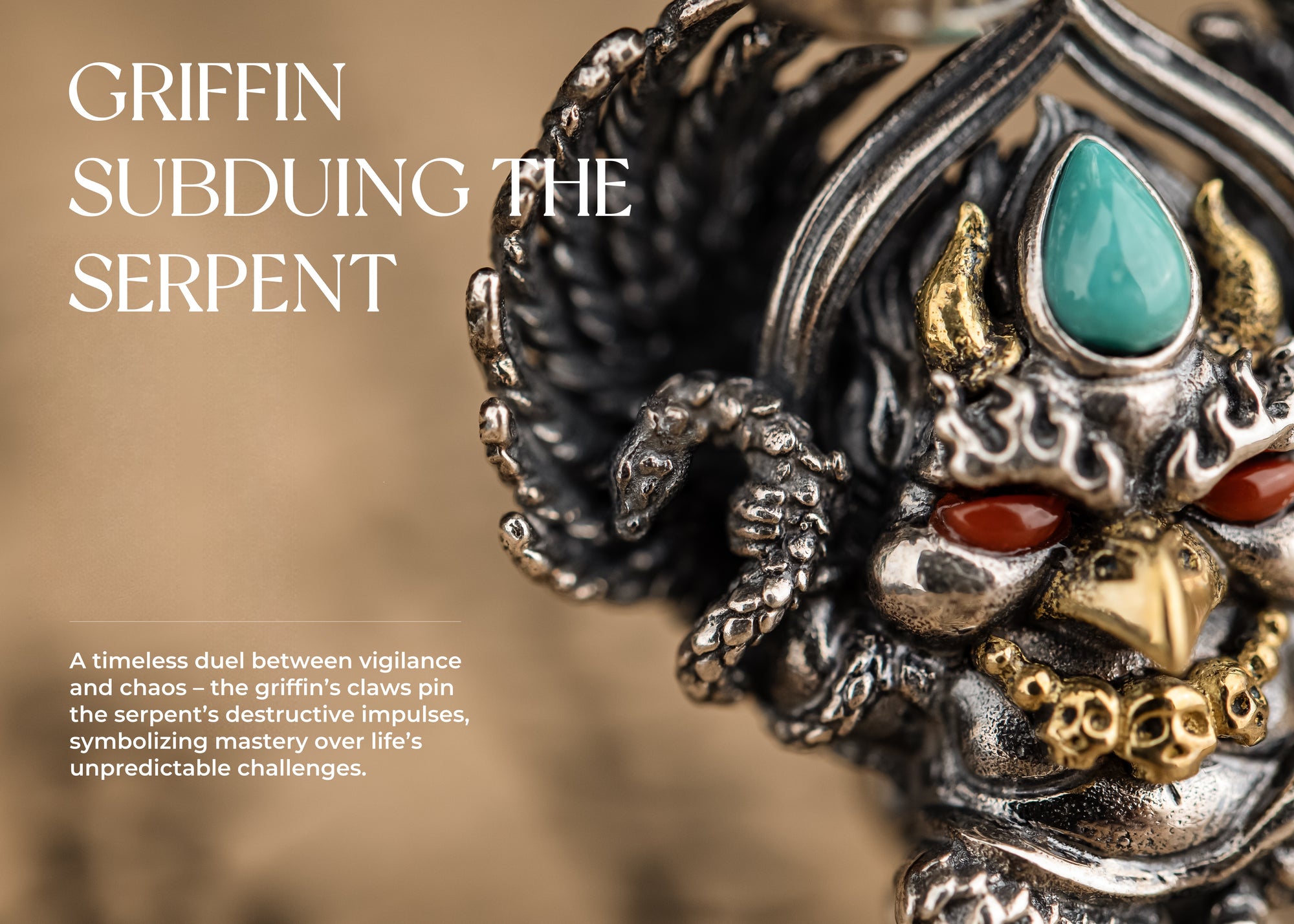Garuda Guardian Pendant | Sterling Silver, Agate & Turquoise