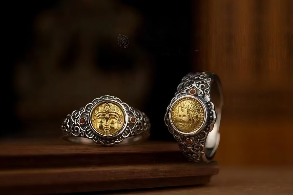 Eight Guardian Buddha Ring | 925 Silver, Brass & Agate