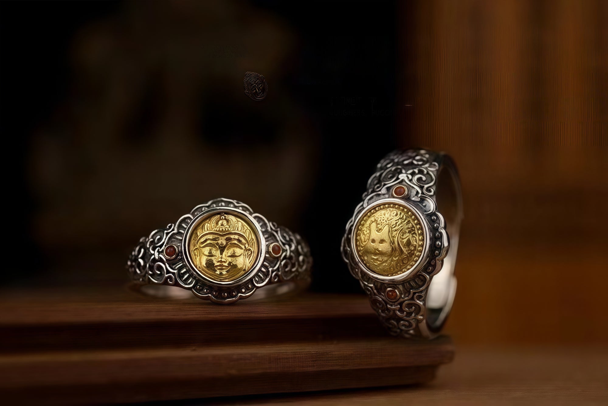 Eight Guardian Buddha Ring | 925 Silver, Brass & Agate