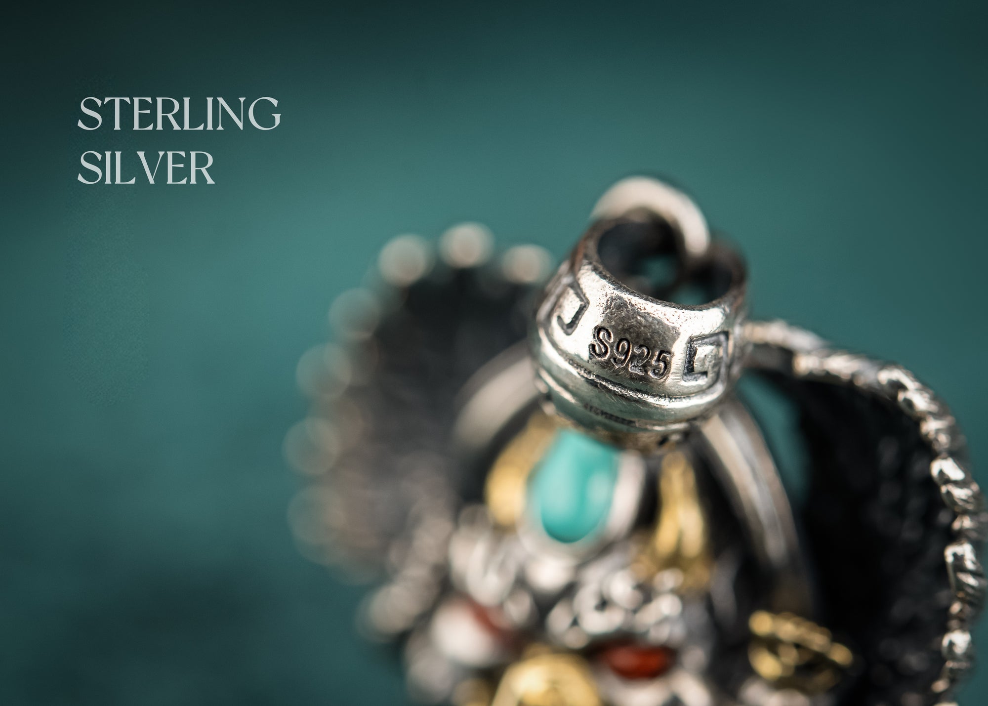 Garuda Guardian Pendant | Sterling Silver, Agate & Turquoise