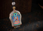 Hand‑Painted Thangka Amulet Necklace | 925 Silver & Rotating Dharma Wheel