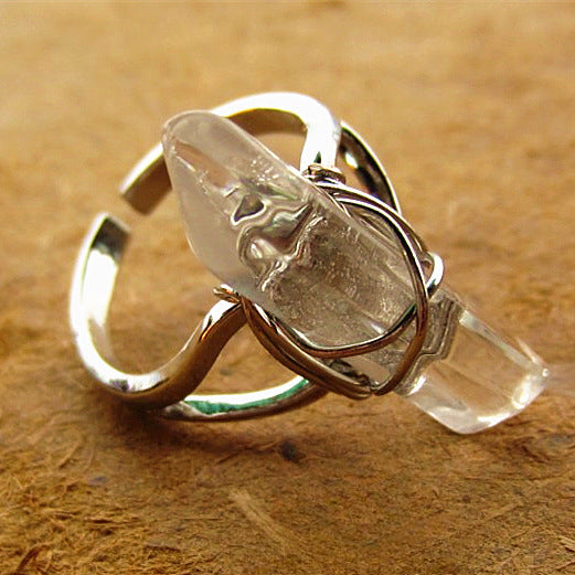 Himalayan Energy Raw Crystal Ring | Adjustable White Quartz Statement Ring | 21-Power Natural Stone Jewelry