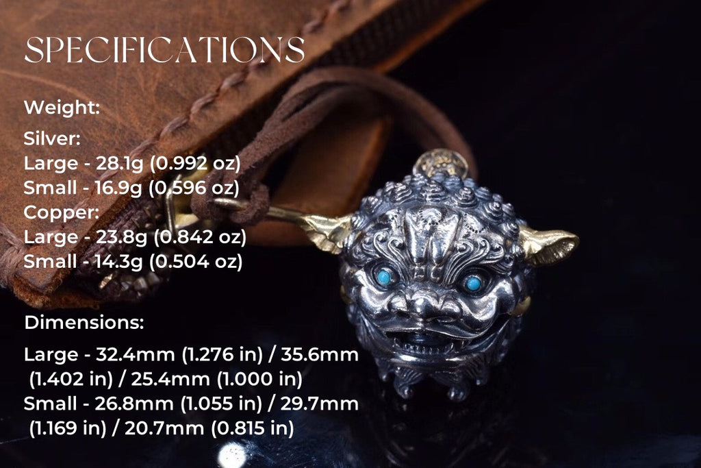 Tibetan Snow-Lion Guardian Pendant – Silver Bell & Feng-Shui Luck