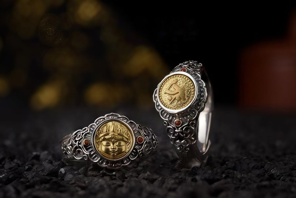 Eight Guardian Buddha Ring | 925 Silver, Brass & Agate