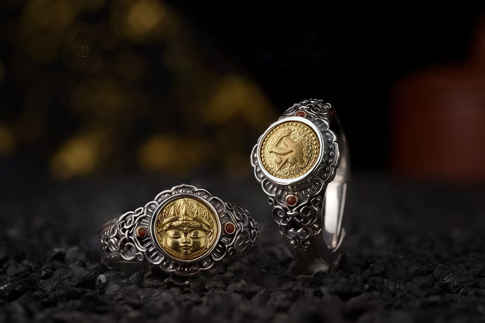 Eight Guardian Buddha Ring | 925 Silver, Brass & Agate