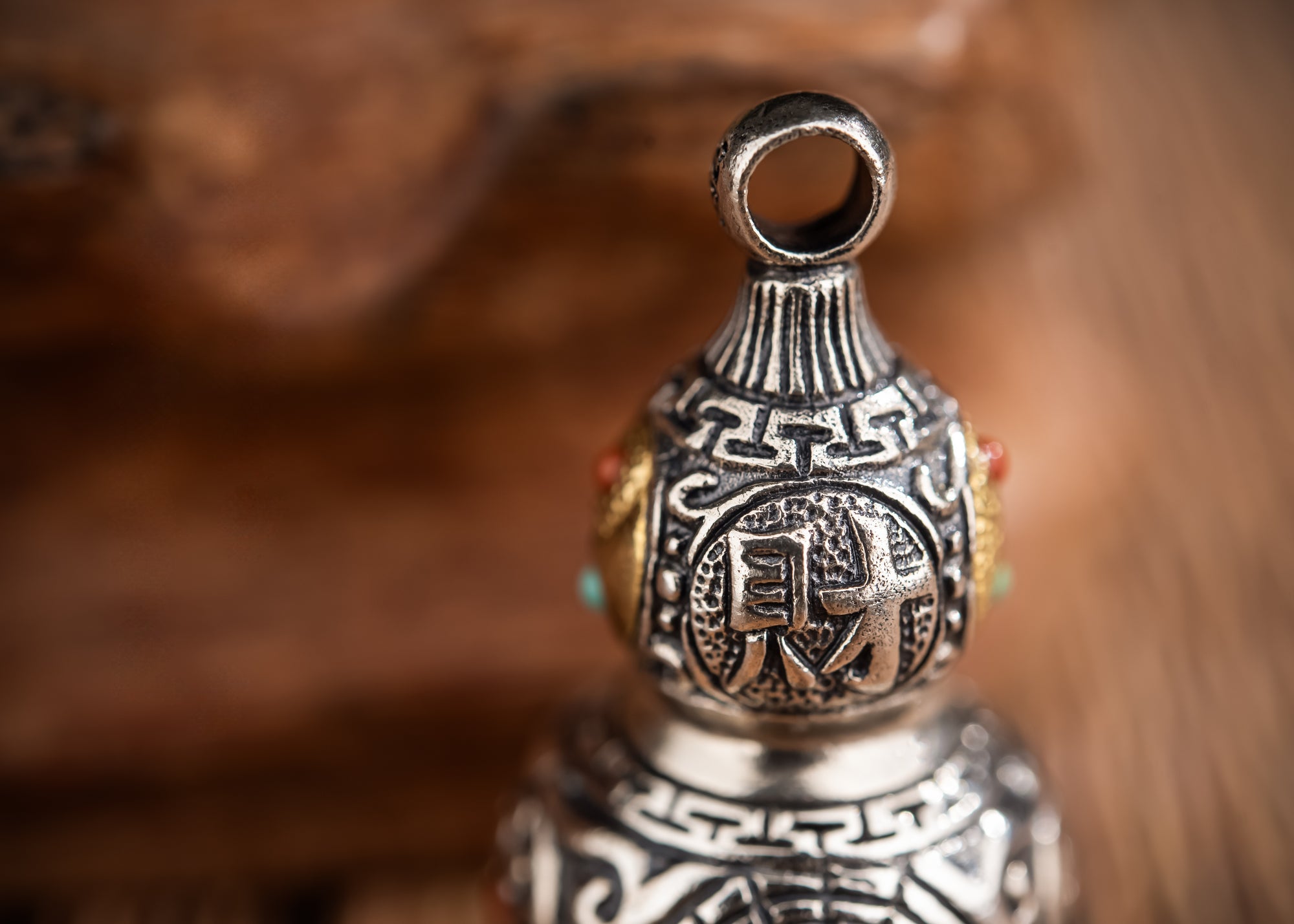 Tibetan Gourd Pendant | Sterling Silver, Brass & Agate Luck Charm