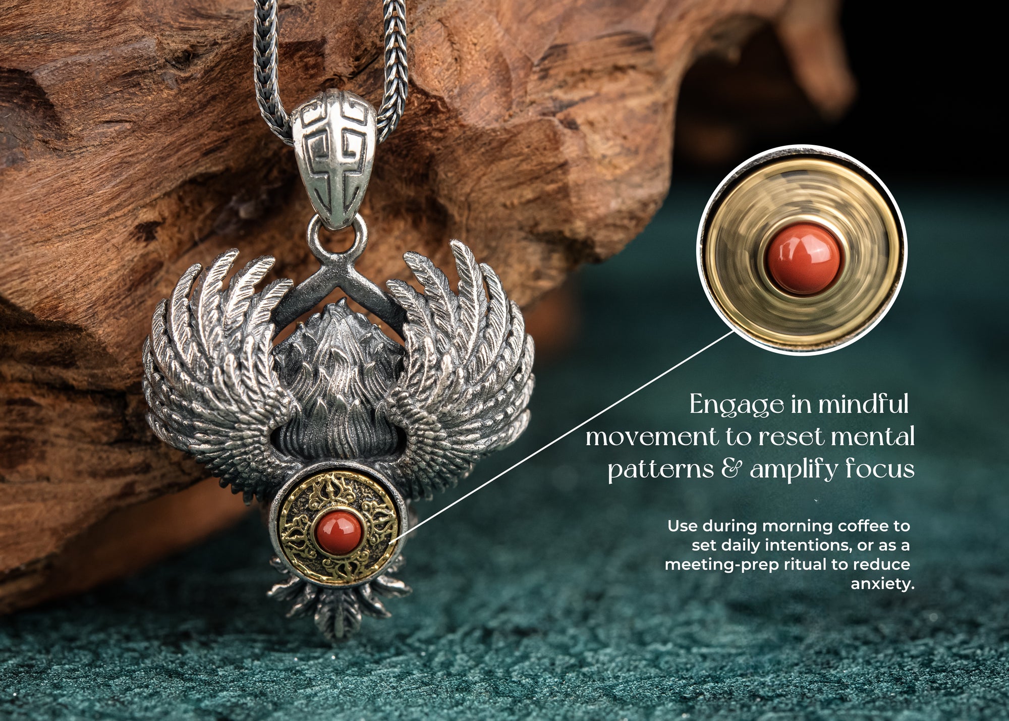 Garuda Guardian Pendant | Sterling Silver, Agate & Turquoise