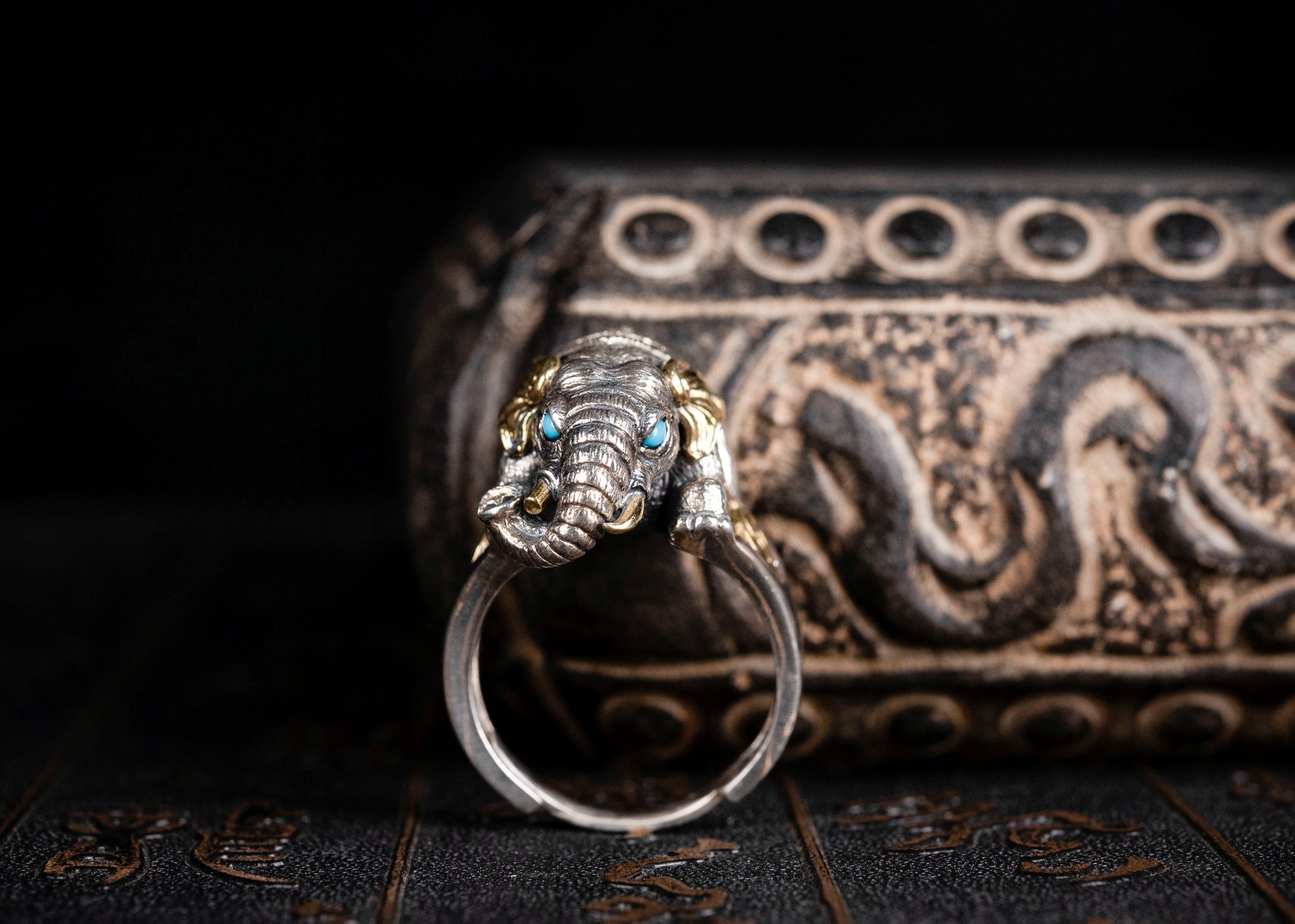 Auspicious Elephant Ring | 925 Silver, Brass & Turquoise