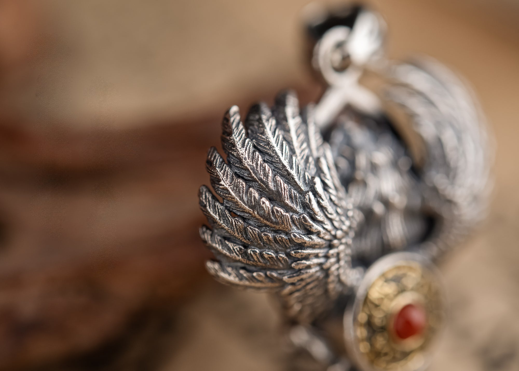 Garuda Guardian Pendant | Sterling Silver, Agate & Turquoise