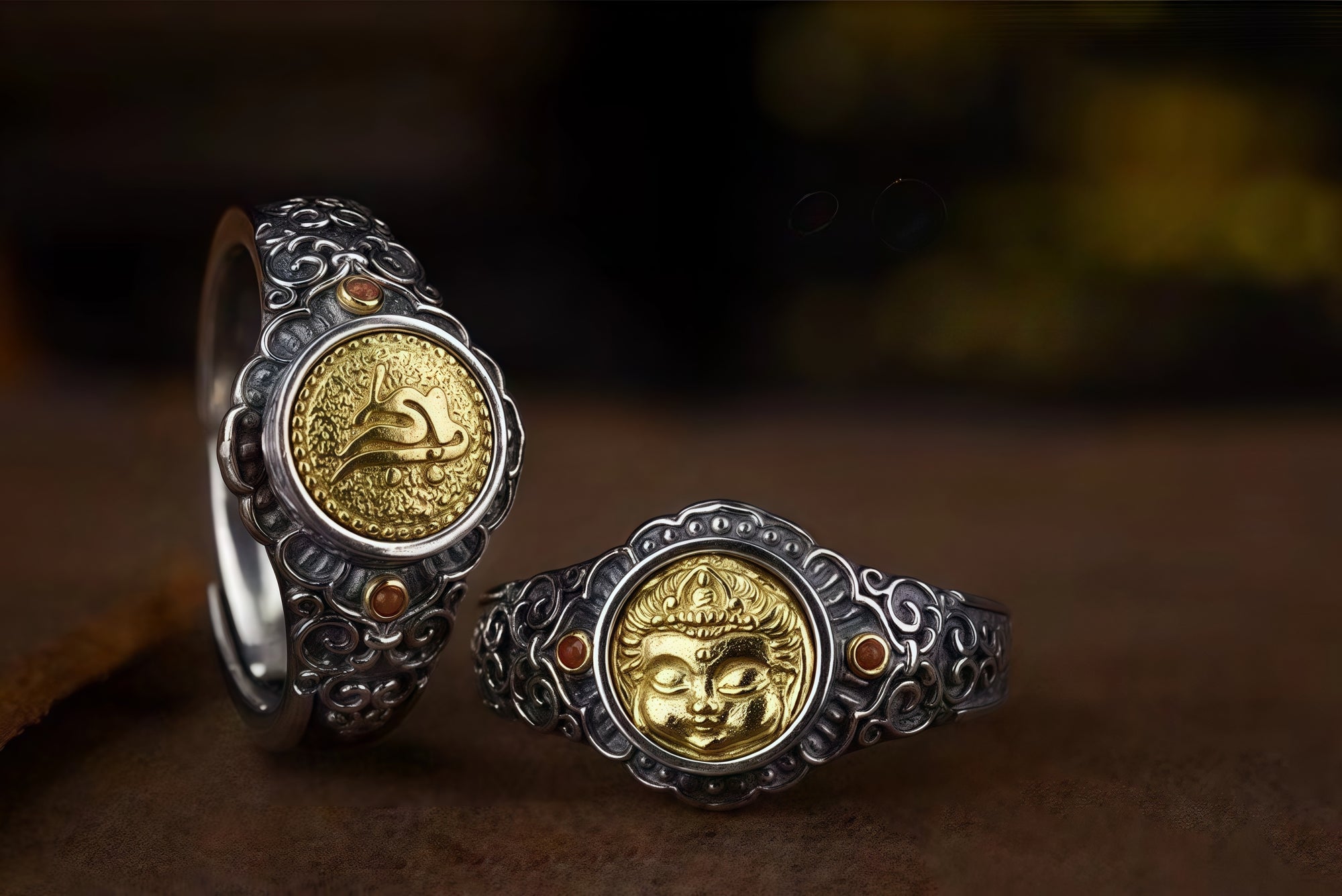 Eight Guardian Buddha Ring | 925 Silver, Brass & Agate