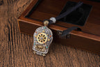 Black‑Gold Thangka Gau Necklace | 925 Silver & Dharma Wheel
