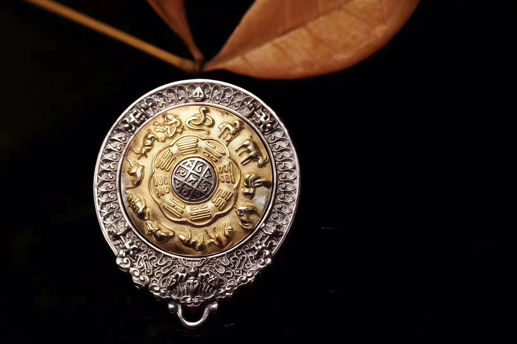 Nine-Palace Bagua Spinner Pendant | Sterling-Silver & Brass