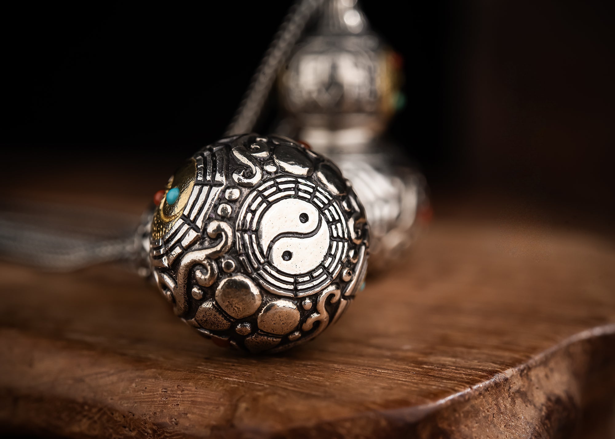 Tibetan Gourd Pendant | Sterling Silver, Brass & Agate Luck Charm