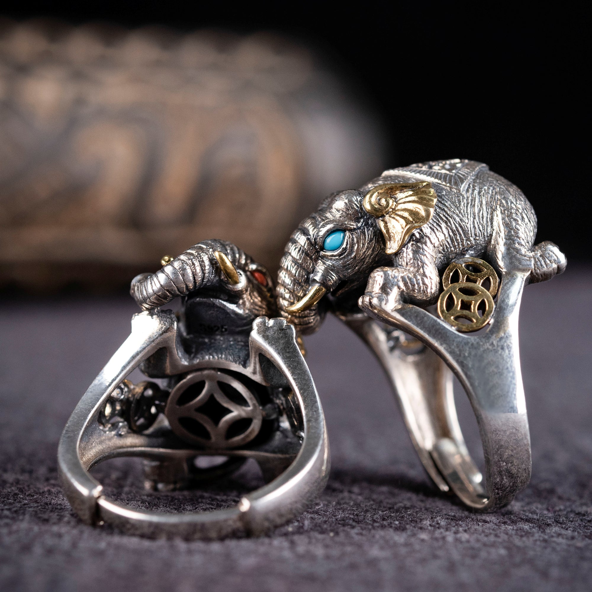 Auspicious Elephant Ring | 925 Silver, Brass & Turquoise
