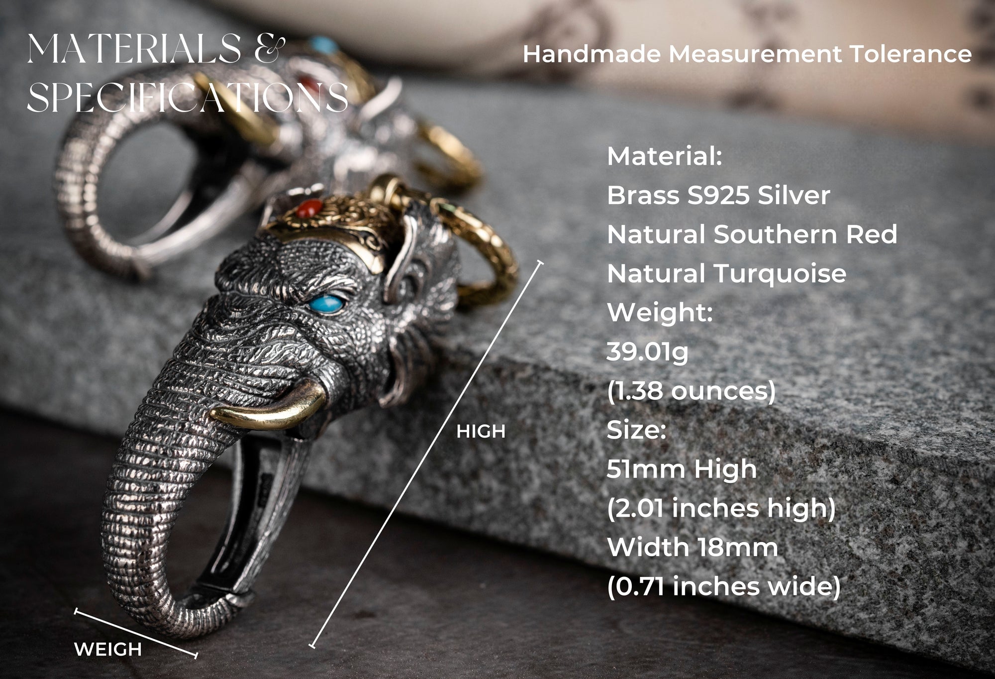 Tibetan Elephant-God Keychain – Silver, Turquoise & Agate